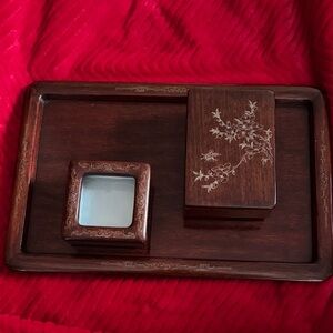 Antique Japanese lacquer wood Serving Tray Set